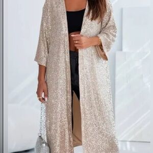 New women’s Sz S/M silver sequins long party cardigan